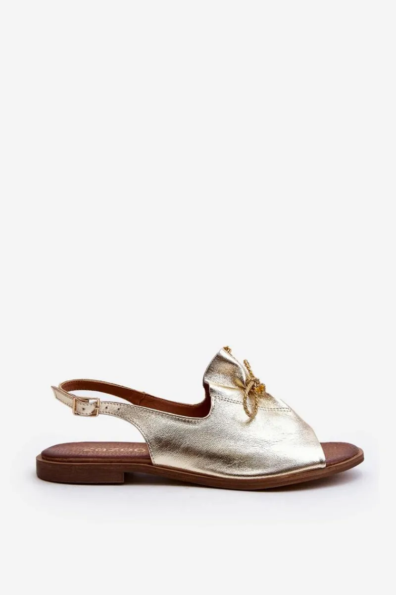 Clearance 2898 Skórzane Płaskie Sandały Złote Damskie Sandały Płaskie