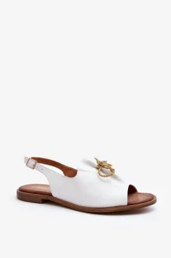 Sandały Płaskie>Zazoo 2898 Skórzane Płaskie Sandały Białe Biały