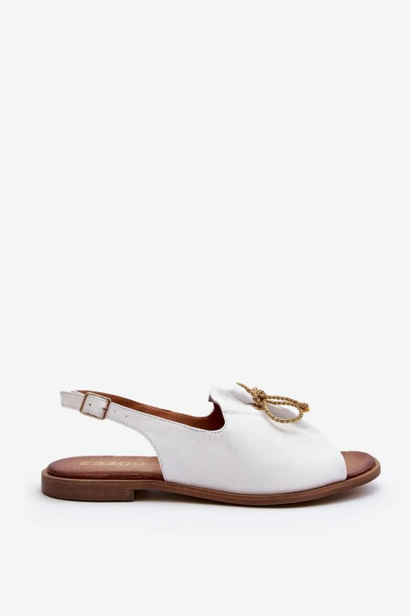 Sandały Płaskie>Zazoo 2898 Skórzane Płaskie Sandały Białe Biały
