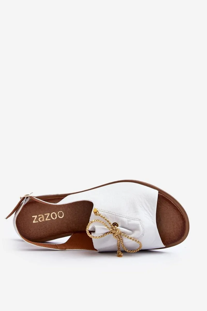 Sandały Płaskie>Zazoo 2898 Skórzane Płaskie Sandały Białe Biały