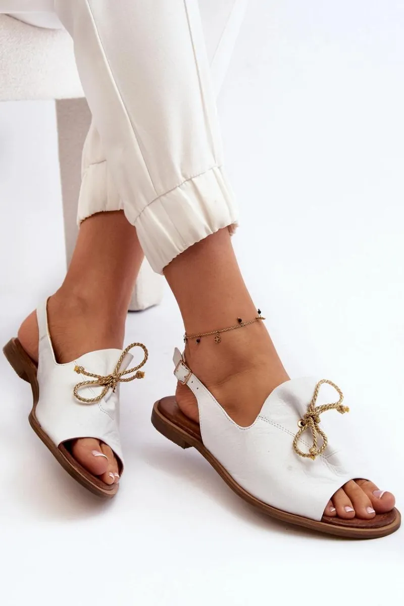 Sandały Płaskie>Zazoo 2898 Skórzane Płaskie Sandały Białe Biały