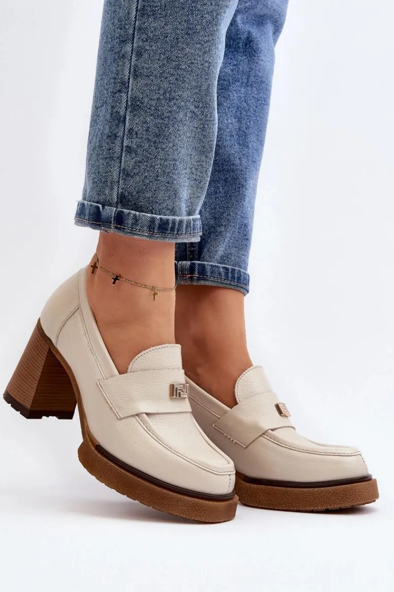 Hot 20169 Skórzane Półbuty Na Obcasie Beżowe Damskie Półbuty Lakierowane|Półbuty Skórzane