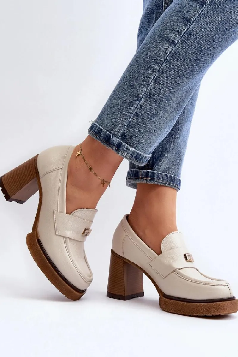 Hot 20169 Skórzane Półbuty Na Obcasie Beżowe Damskie Półbuty Lakierowane|Półbuty Skórzane