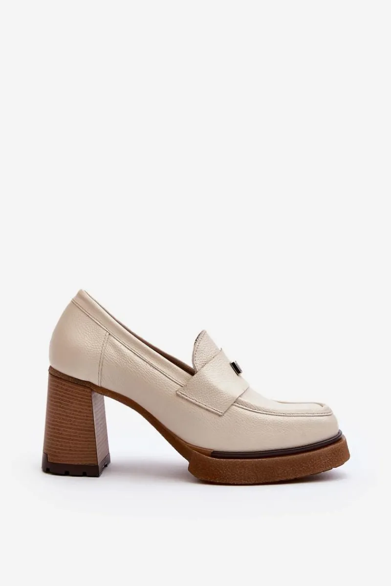 Hot 20169 Skórzane Półbuty Na Obcasie Beżowe Damskie Półbuty Lakierowane|Półbuty Skórzane