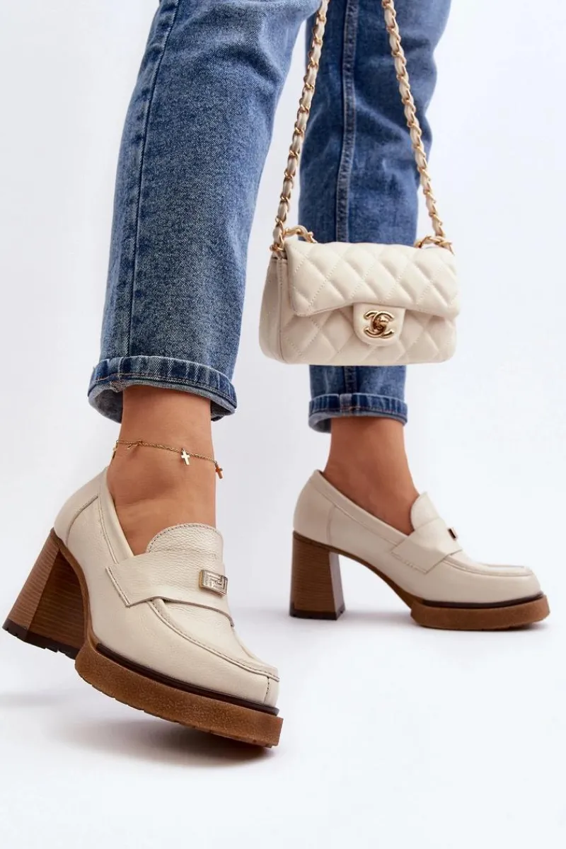 Hot 20169 Skórzane Półbuty Na Obcasie Beżowe Damskie Półbuty Lakierowane|Półbuty Skórzane