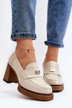 Hot 20169 Skórzane Półbuty Na Obcasie Beżowe Damskie Półbuty Lakierowane|Półbuty Skórzane