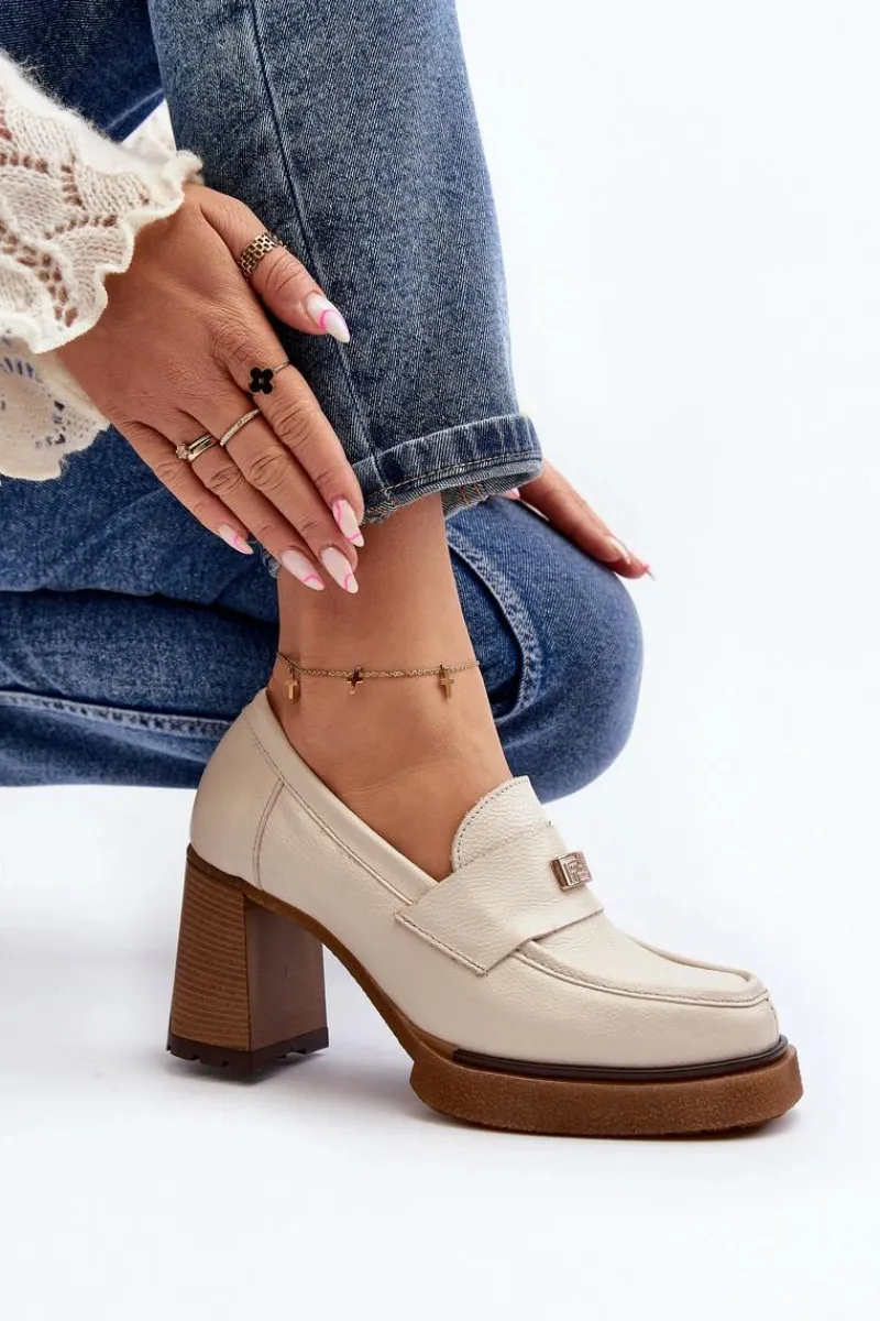 Hot 20169 Skórzane Półbuty Na Obcasie Beżowe Damskie Półbuty Lakierowane|Półbuty Skórzane