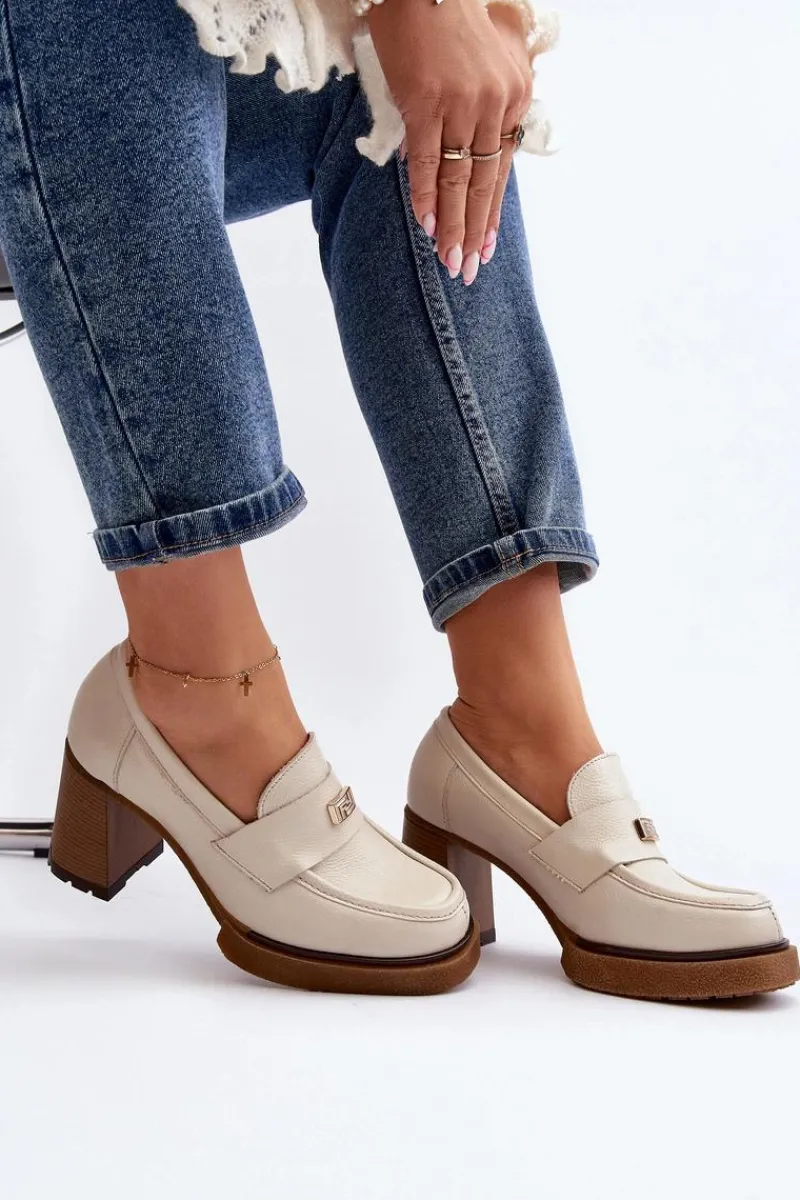 Hot 20169 Skórzane Półbuty Na Obcasie Beżowe Damskie Półbuty Lakierowane|Półbuty Skórzane