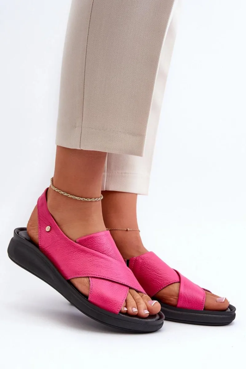 Sandały Na Obcasie|Sandały Na Koturnie>Zazoo 40392 Skórzane Sandały Damskie Fuksja