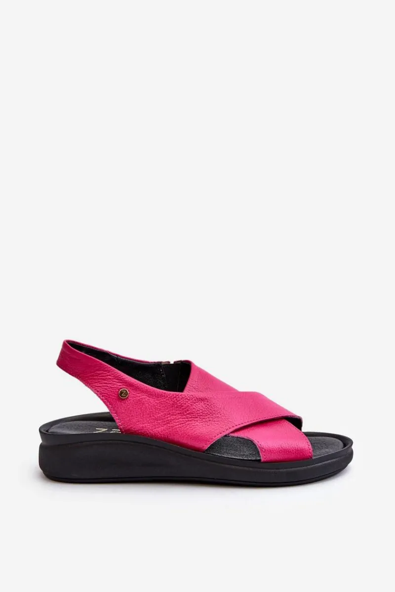 Sandały Na Obcasie|Sandały Na Koturnie>Zazoo 40392 Skórzane Sandały Damskie Fuksja