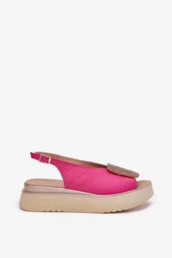 New Zazoo 1786 Skórzane Sandały Damskie Na Platformie Z Ozdobą Fuksja