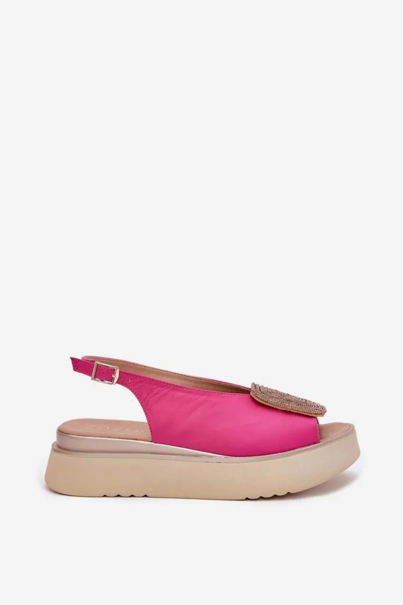 New Zazoo 1786 Skórzane Sandały Damskie Na Platformie Z Ozdobą Fuksja