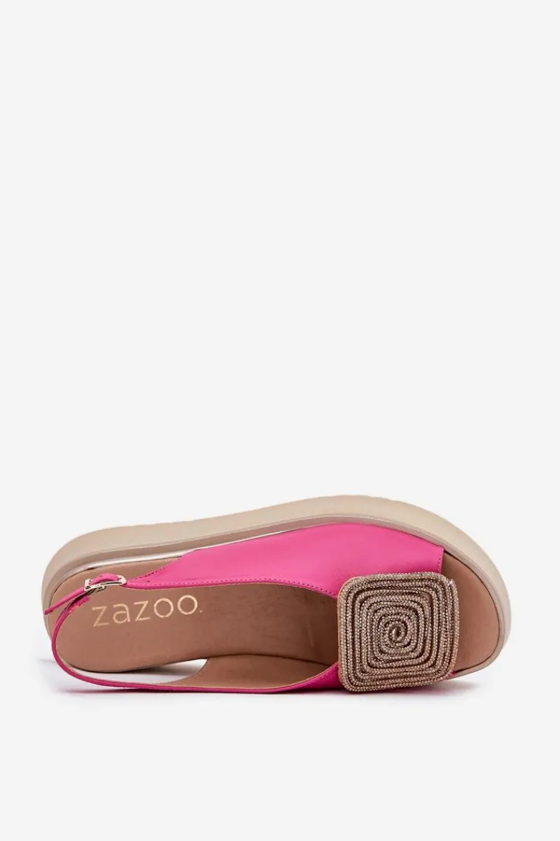 New Zazoo 1786 Skórzane Sandały Damskie Na Platformie Z Ozdobą Fuksja