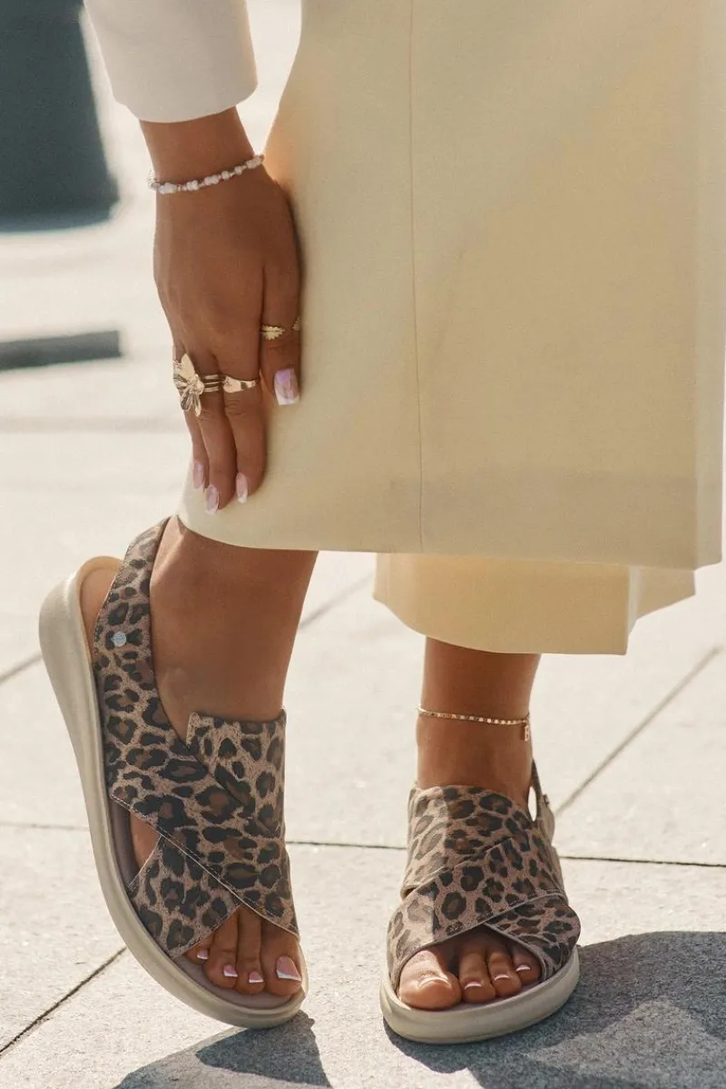 Outlet 40392 Skórzane Sandały Damskie Panterka Brązowe Damskie Sandały Na Obcasie|Sandały Na Koturnie