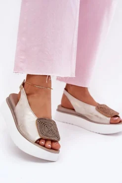 Discount 1786 Skórzane Sandały Damskie Na Platformie Z Ozdobą Przecierany Damskie Sandały Płaskie