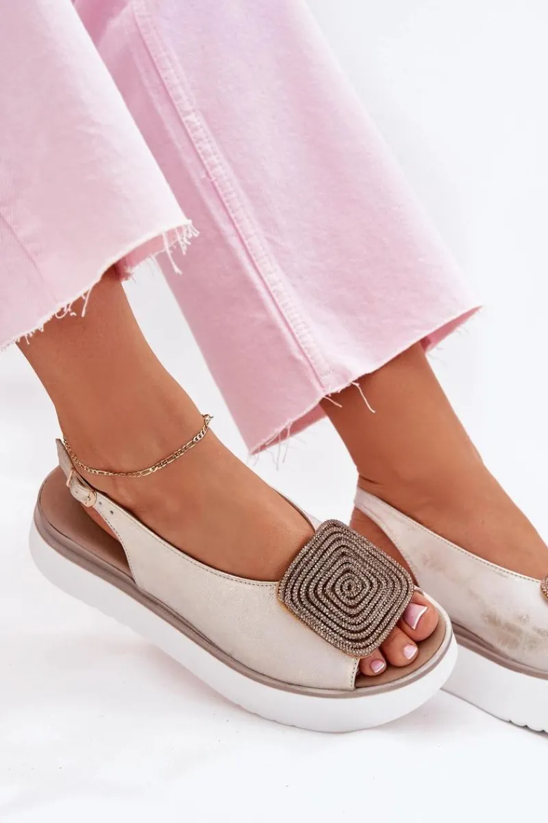 Discount 1786 Skórzane Sandały Damskie Na Platformie Z Ozdobą Przecierany Damskie Sandały Płaskie