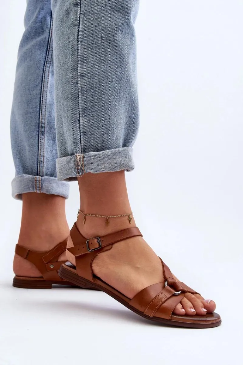 Sandały Płaskie>Zazoo 40182 Skórzane Sandały Damskie Brązowe Brązowy