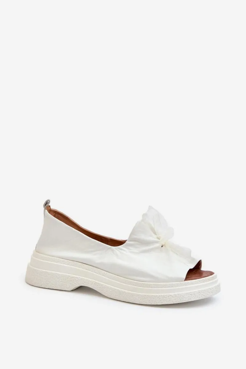 Sale Zazoo 2939 Skórzane Sandały Damskie Z Kokardką Białe