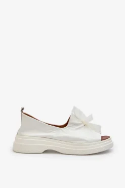 Sale Zazoo 2939 Skórzane Sandały Damskie Z Kokardką Białe