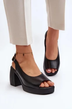 Discount Zazoo 40376 Skórzane Sandały Na Masywnym Obcasie Czarne Czarny