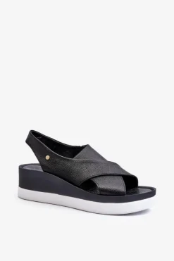 Online Zazoo 40256 Skórzane Sandały Na Koturnie Czarne Czarny