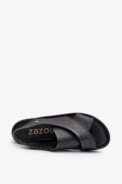 Online Zazoo 40256 Skórzane Sandały Na Koturnie Czarne Czarny