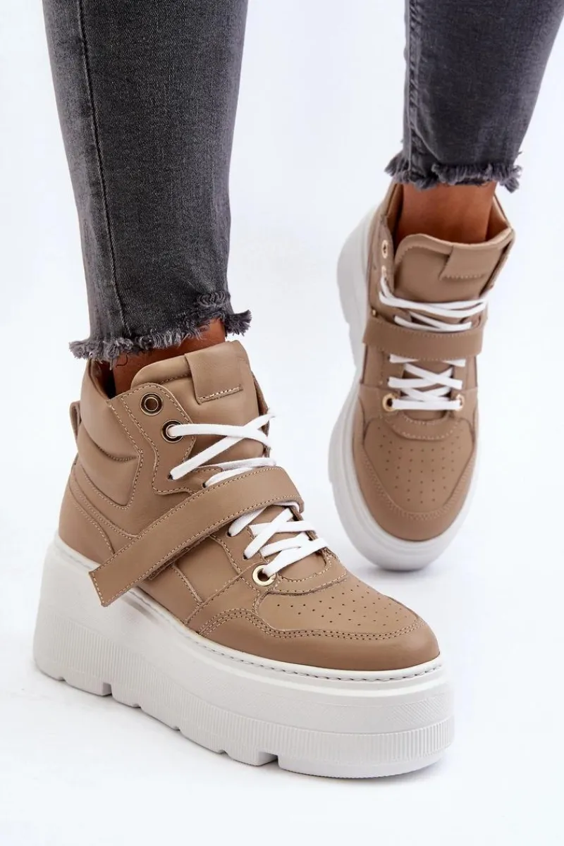 Outlet 3450 Skórzane Sneakersy Damskie Beżowe Damskie Sneakersy Damskie