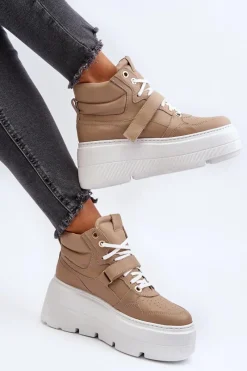 Outlet 3450 Skórzane Sneakersy Damskie Beżowe Damskie Sneakersy Damskie