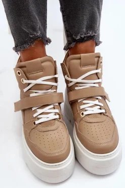 Outlet 3450 Skórzane Sneakersy Damskie Beżowe Damskie Sneakersy Damskie