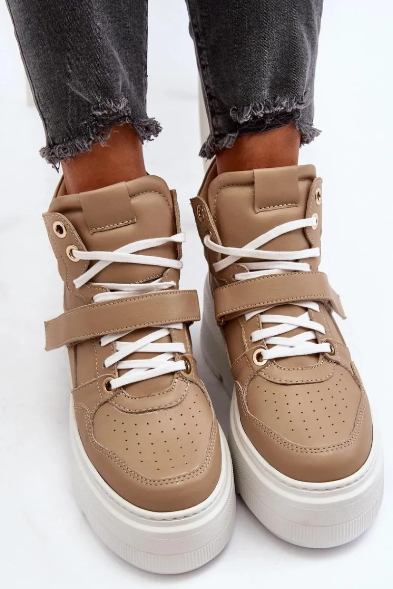 Outlet 3450 Skórzane Sneakersy Damskie Beżowe Damskie Sneakersy Damskie