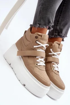 Outlet 3450 Skórzane Sneakersy Damskie Beżowe Damskie Sneakersy Damskie