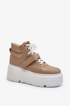 Outlet 3450 Skórzane Sneakersy Damskie Beżowe Damskie Sneakersy Damskie