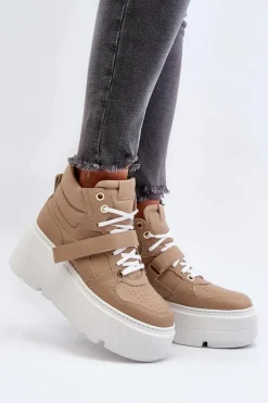 Outlet 3450 Skórzane Sneakersy Damskie Beżowe Damskie Sneakersy Damskie