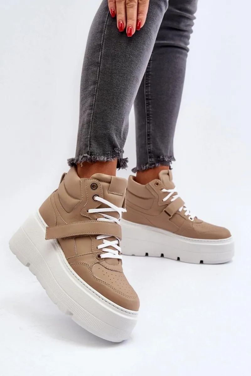 Outlet 3450 Skórzane Sneakersy Damskie Beżowe Damskie Sneakersy Damskie