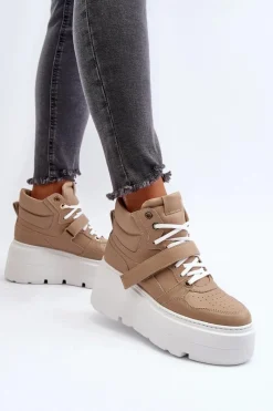 Outlet 3450 Skórzane Sneakersy Damskie Beżowe Damskie Sneakersy Damskie