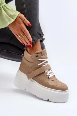 Outlet 3450 Skórzane Sneakersy Damskie Beżowe Damskie Sneakersy Damskie