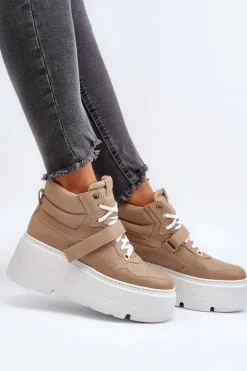 Outlet 3450 Skórzane Sneakersy Damskie Beżowe Damskie Sneakersy Damskie