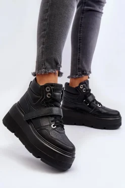 Sneakersy Damskie>Zazoo 3450 Skórzane Sneakersy Damskie Czarne Czarny