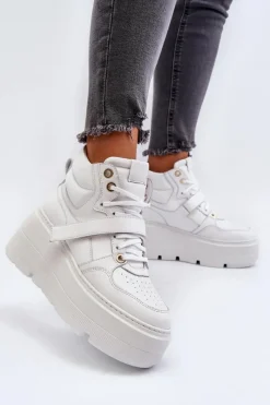 Sneakersy Damskie>Zazoo 3450 Skórzane Sneakersy Damskie Białe Biały