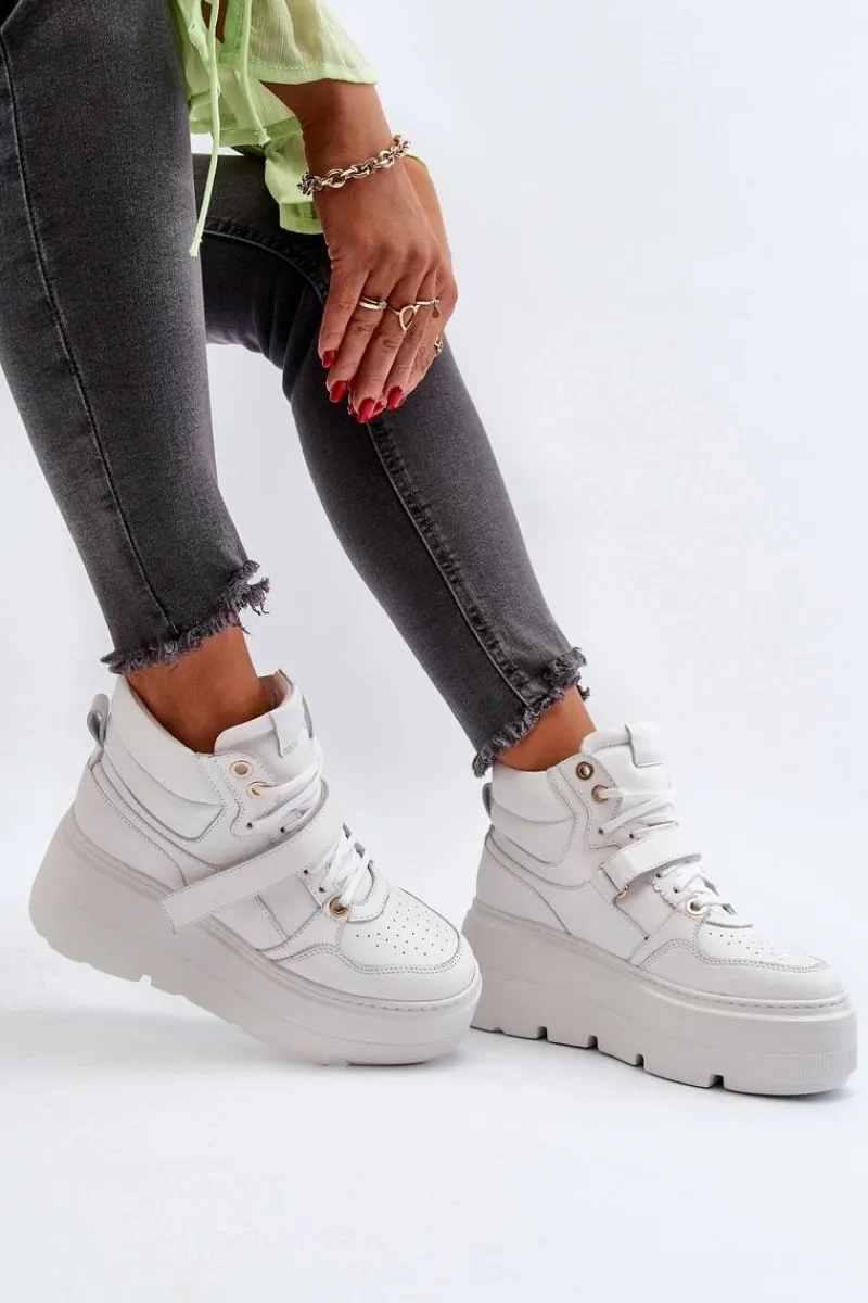 Sneakersy Damskie>Zazoo 3450 Skórzane Sneakersy Damskie Białe Biały