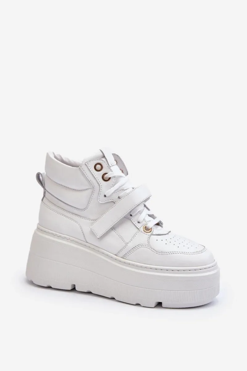 Sneakersy Damskie>Zazoo 3450 Skórzane Sneakersy Damskie Białe Biały