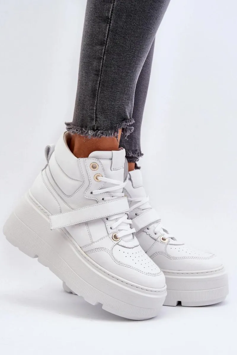 Sneakersy Damskie>Zazoo 3450 Skórzane Sneakersy Damskie Białe Biały