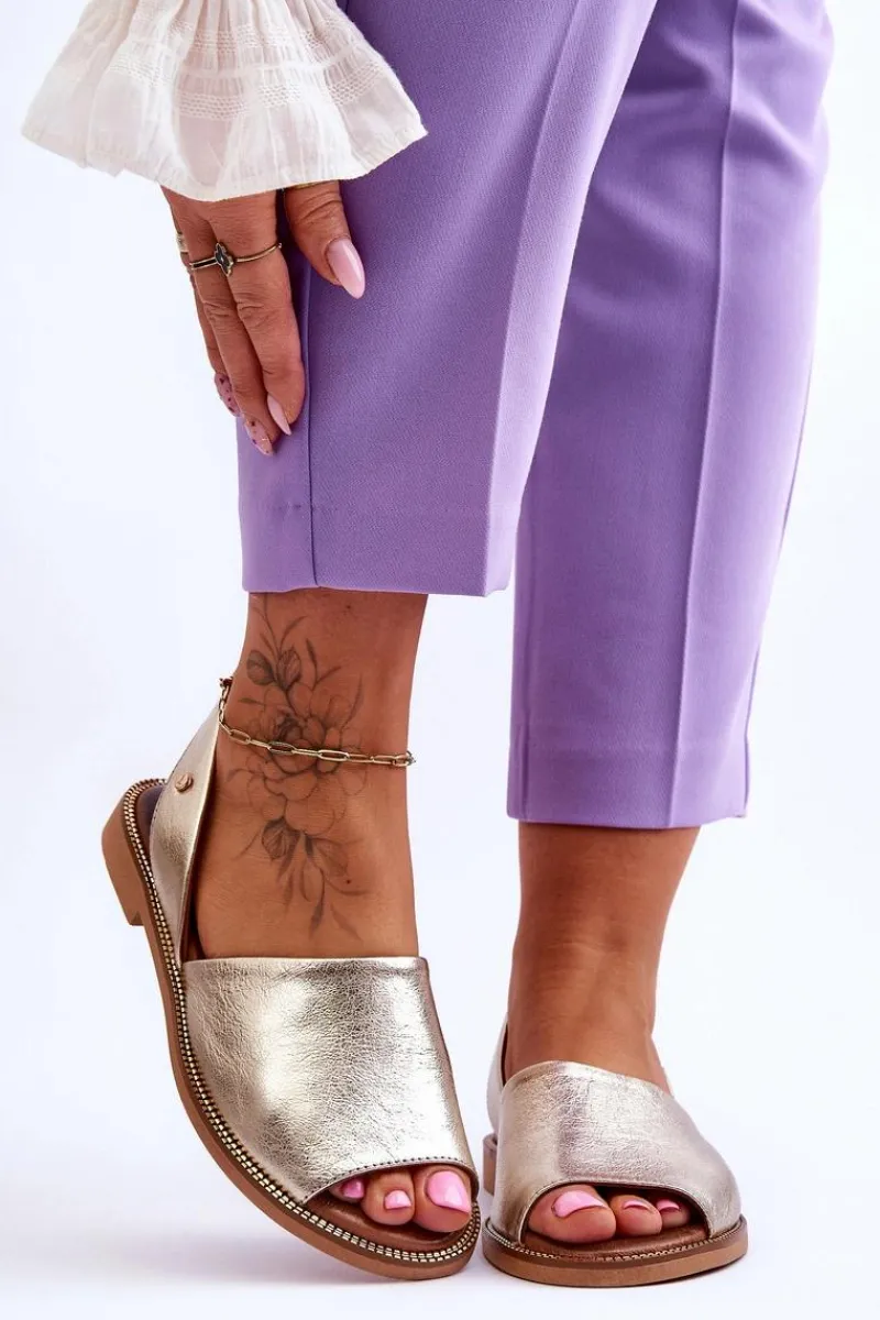 Sandały Płaskie>Zazoo 40327 Skórzane Wsuwane Sandały Złote Złoty