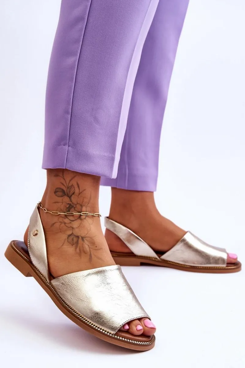 Sandały Płaskie>Zazoo 40327 Skórzane Wsuwane Sandały Złote Złoty