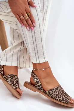 Zazoo 40327 Skórzane Wsuwane Sandały Panterka Brązowy