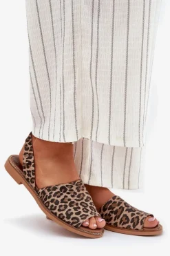 Zazoo 40327 Skórzane Wsuwane Sandały Panterka Brązowy