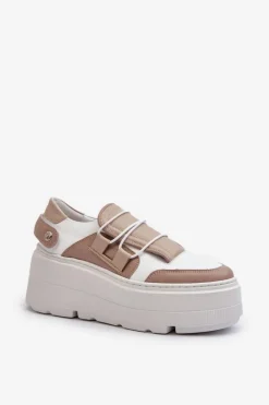 New 1833 Sneakersy Damskie Skórzane Na Masywnej Podeszwie Beżowo-Białe Damskie Buty Sportowe Na Platformie