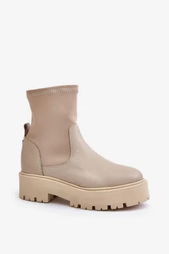 Botki Wiosenne|Czarne Botki></noscript>Zazoo 2947 Wsuwane Botki Damskie Ze Skóry Naturalnej Beżowe Beżowy