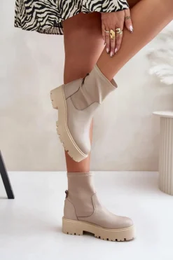 Botki Wiosenne|Czarne Botki></noscript>Zazoo 2947 Wsuwane Botki Damskie Ze Skóry Naturalnej Beżowe Beżowy