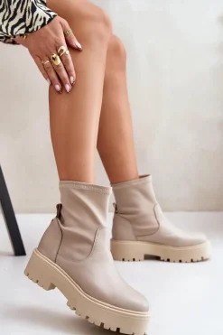 Botki Wiosenne|Czarne Botki></noscript>Zazoo 2947 Wsuwane Botki Damskie Ze Skóry Naturalnej Beżowe Beżowy